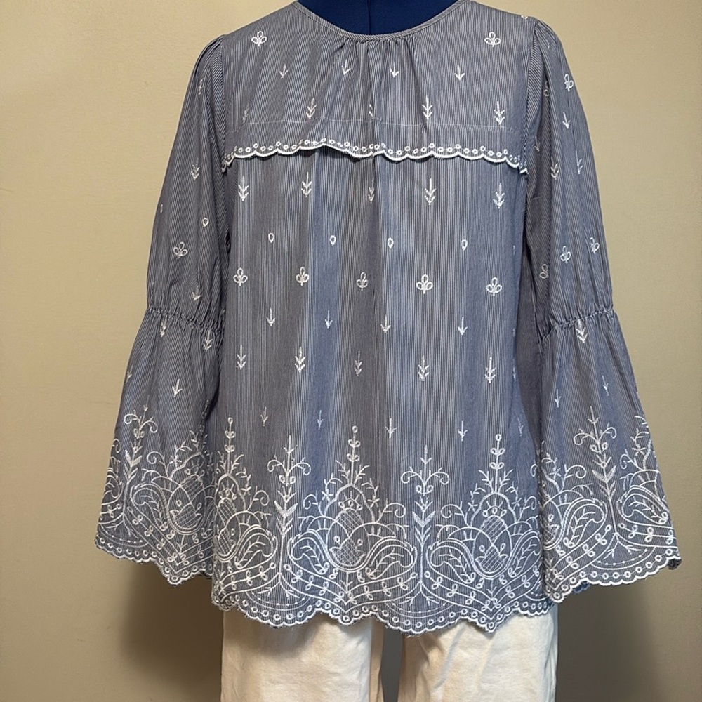 J.Crew ruffle sleeved embroidered top